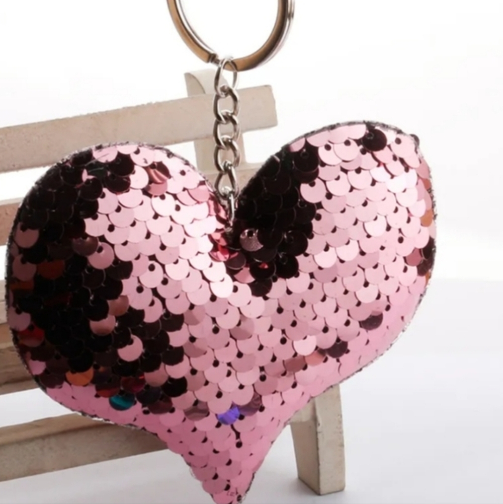 Pink Sequin Heart Keychain